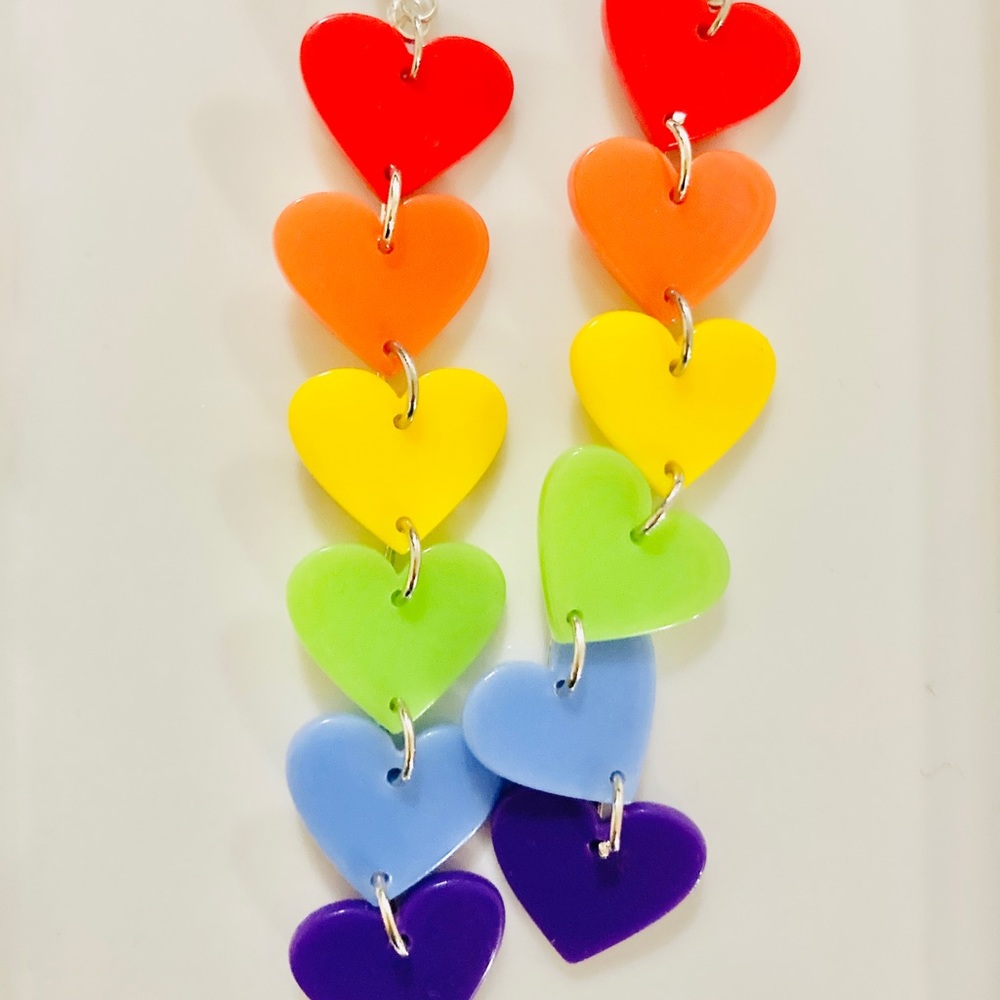 Rainbow color Hearts layer acrylic earrings